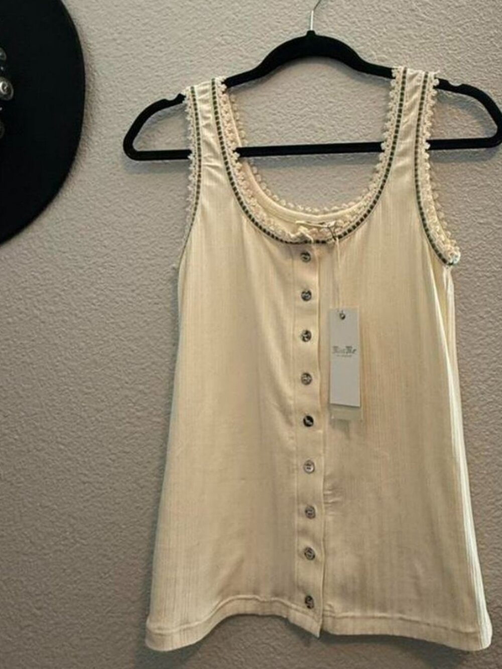 Miss me cream and green tank top